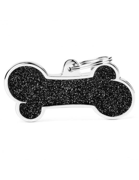 Placa / My Family / Shine hueso extra grande negro con purpurina